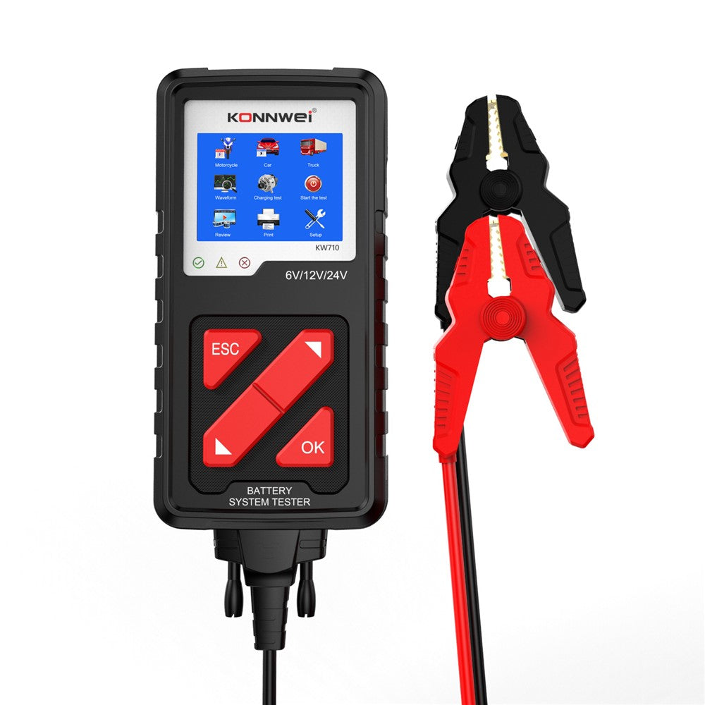 KW710 6V/12V/24V Motorcykel Bil Lastbil Batteritester Blysyrebatteri Analysator