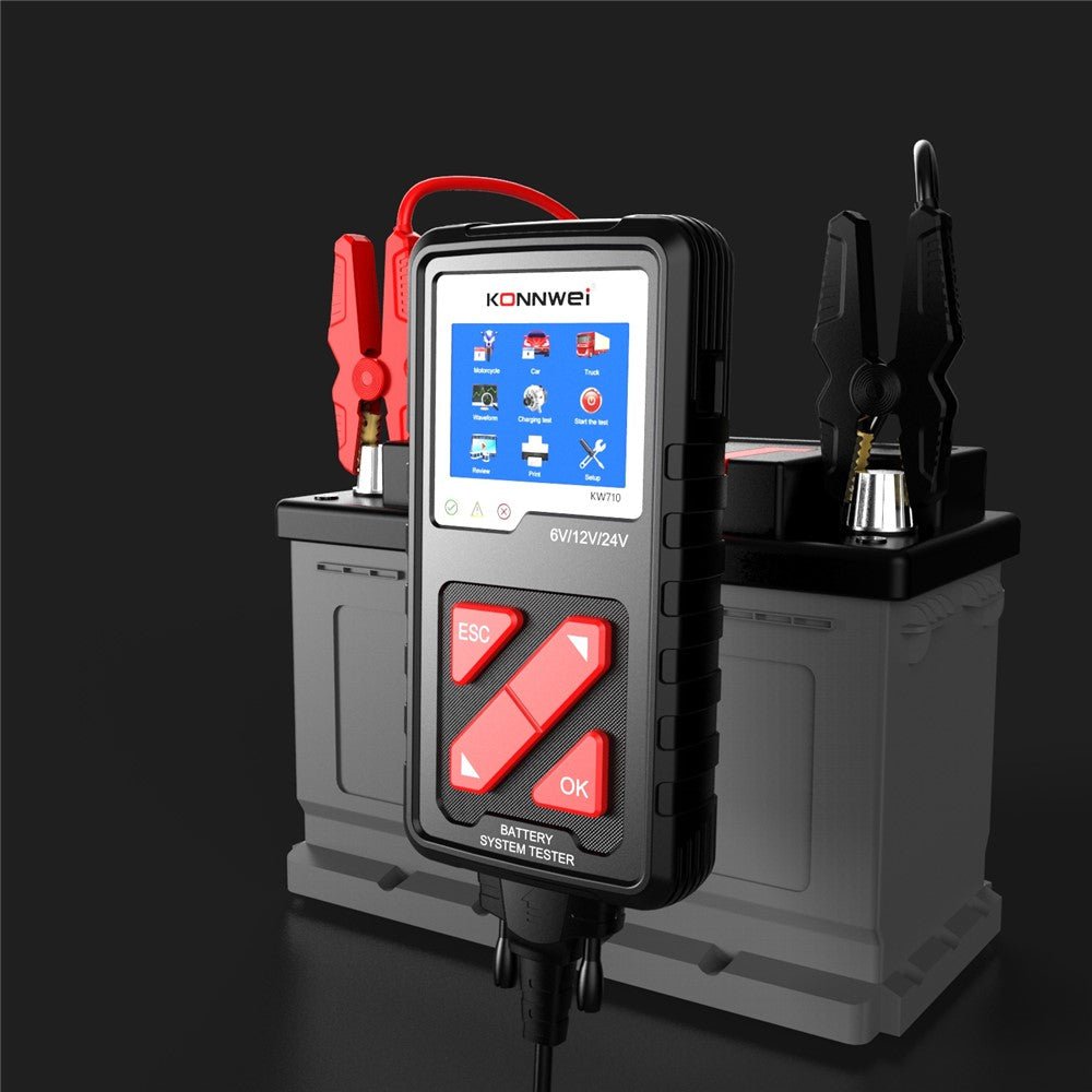 KW710 6V/12V/24V Motorcykel Bil Lastbil Batteritester Blysyrebatteri Analysator