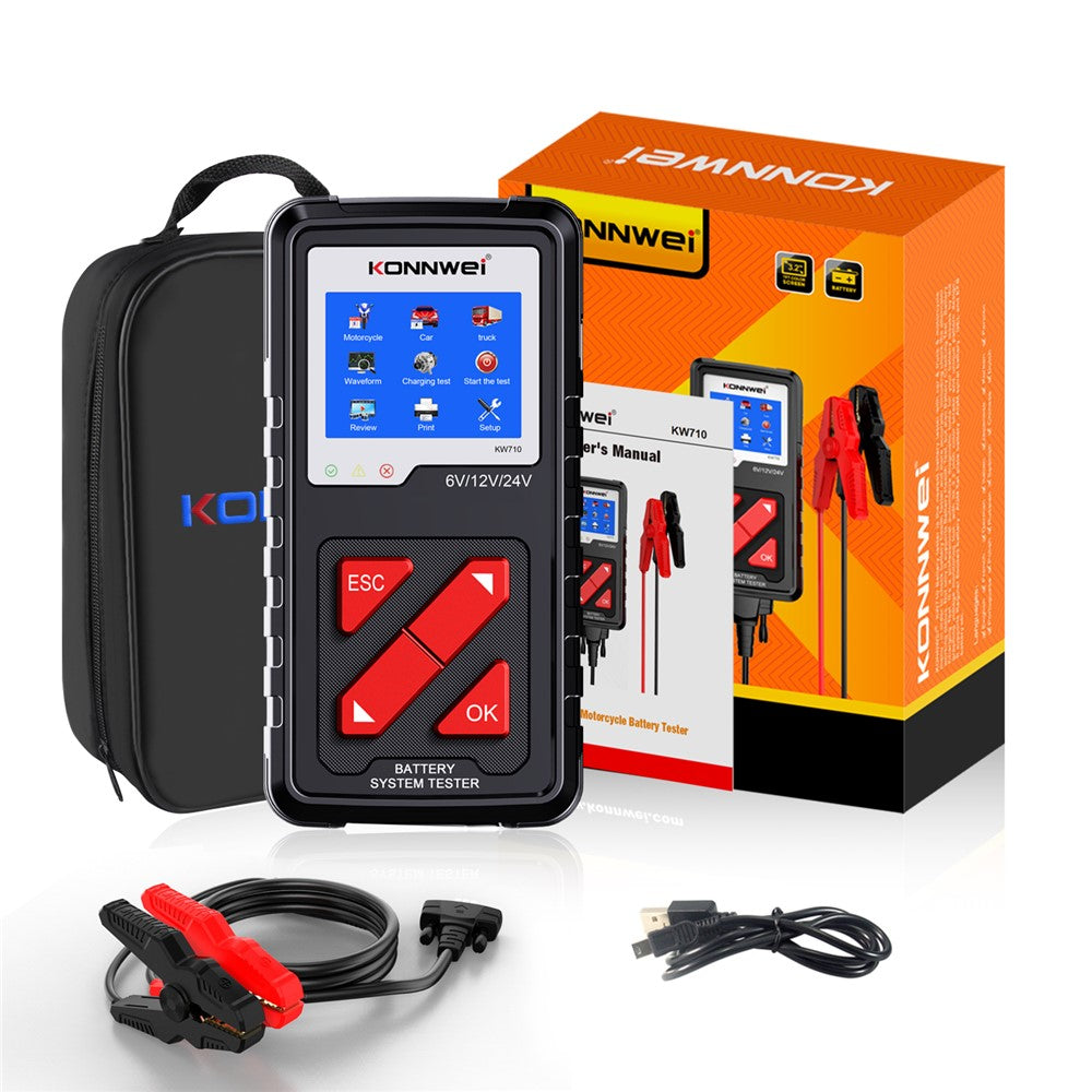 KW710 6V/12V/24V Motorcykel Bil Lastbil Batteritester Blysyrebatteri Analysator