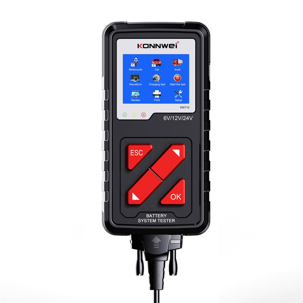 KW710 6V/12V/24V Motorcykel Bil Lastbil Batteritester Blysyrebatteri Analysator