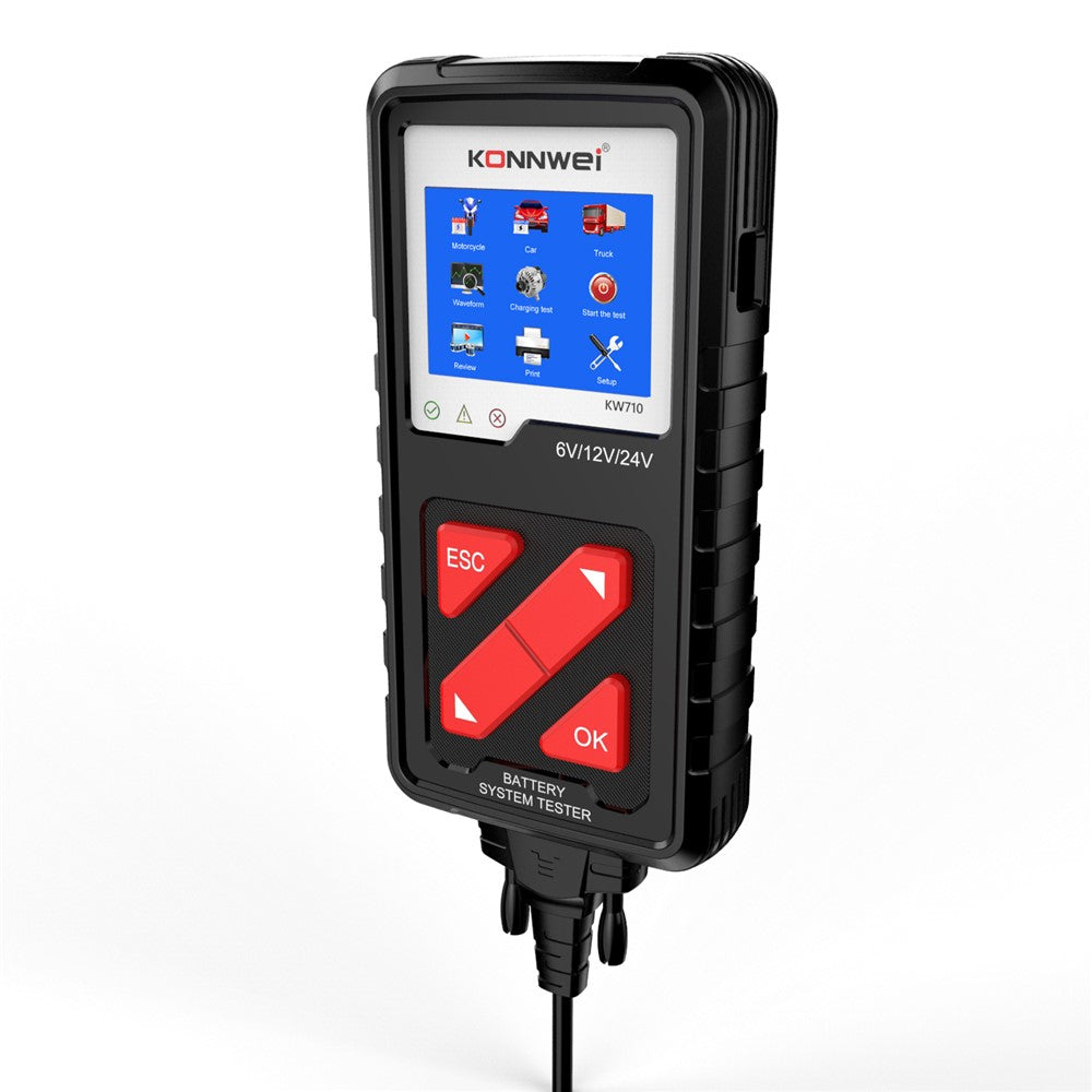 KW710 6V/12V/24V Motorcykel Bil Lastbil Batteritester Blysyrebatteri Analysator