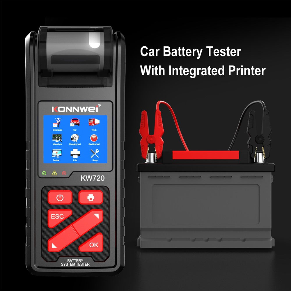 KONNWEI KW720 Automotive Battery Check Machine Automobile Battery Tester Battery Tester 6V 12V 24V Battery Load Tester with Printer
