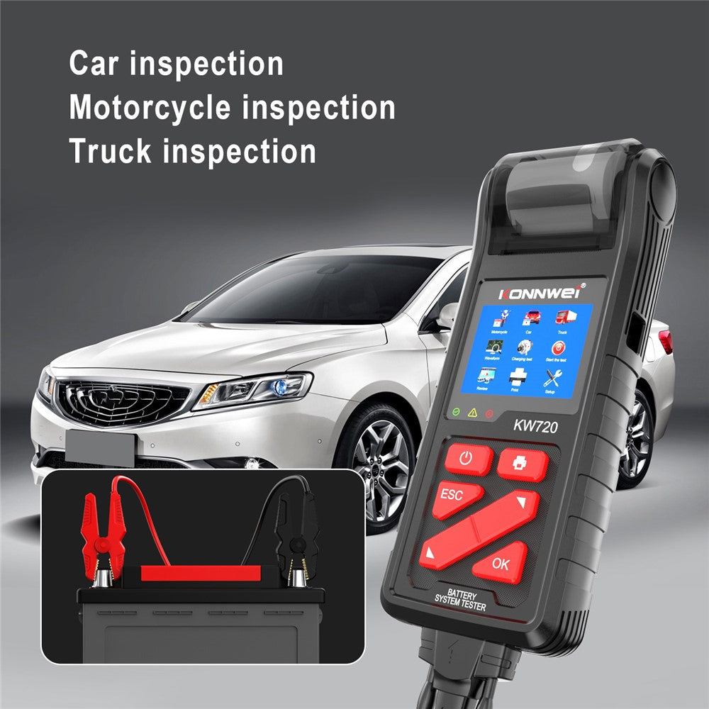 KONNWEI KW720 Automotive Battery Check Machine Automobile Battery Tester Battery Tester 6V 12V 24V Battery Load Tester with Printer