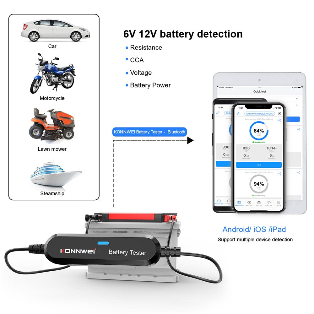 KONNWEI BK100 Automotive Wireless Bluetooth-compatible 6V 12V Battery CCA Tester Car Battery Charging Analyzer