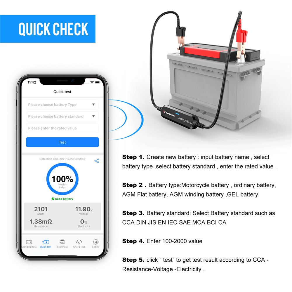 KONNWEI BK100 Automotive Wireless Bluetooth-compatible 6V 12V Battery CCA Tester Car Battery Charging Analyzer