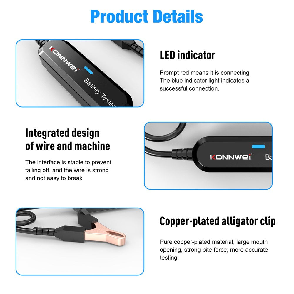 KONNWEI BK100 Automotive Wireless Bluetooth-compatible 6V 12V Battery CCA Tester Car Battery Charging Analyzer