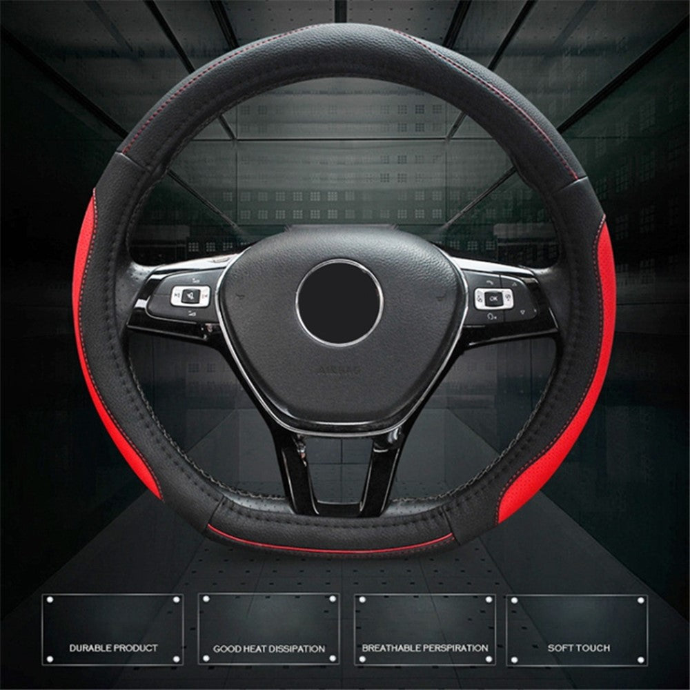 38cm D-shaped Car Steering Wheel Cover Imitation Leather Anti-skid Steering Wheel Sleeve