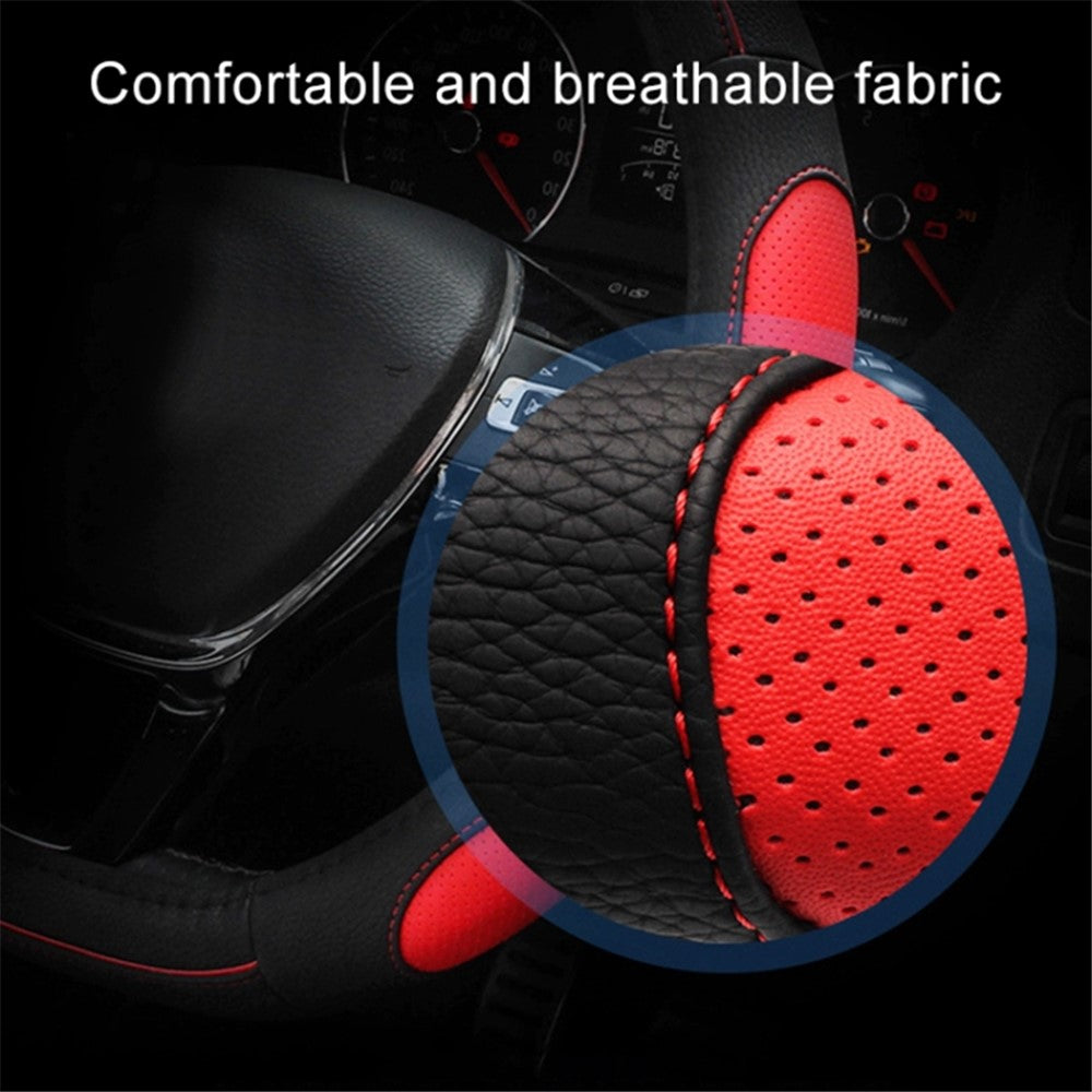 38cm D-shaped Car Steering Wheel Cover Imitation Leather Anti-skid Steering Wheel Sleeve