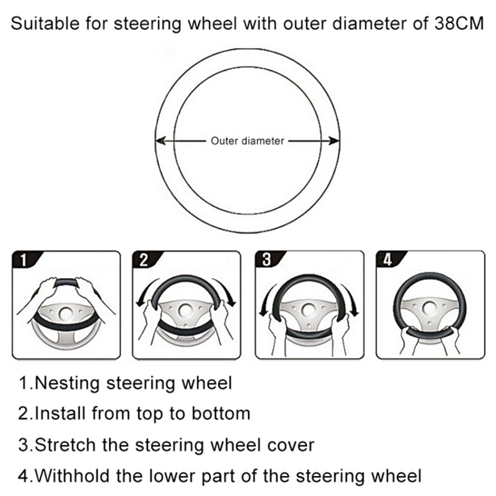 38cm D-shaped Car Steering Wheel Cover Imitation Leather Anti-skid Steering Wheel Sleeve