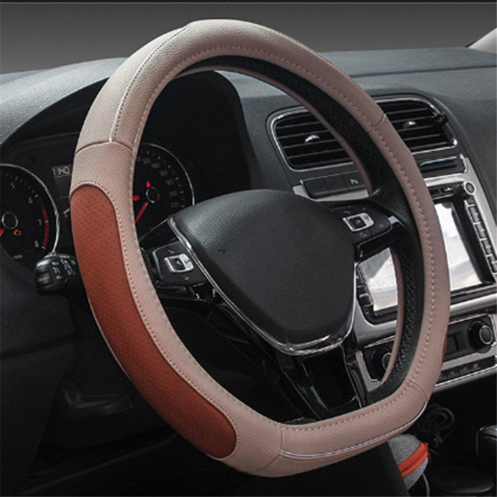 38cm D-shaped Car Steering Wheel Cover Imitation Leather Anti-skid Steering Wheel Sleeve
