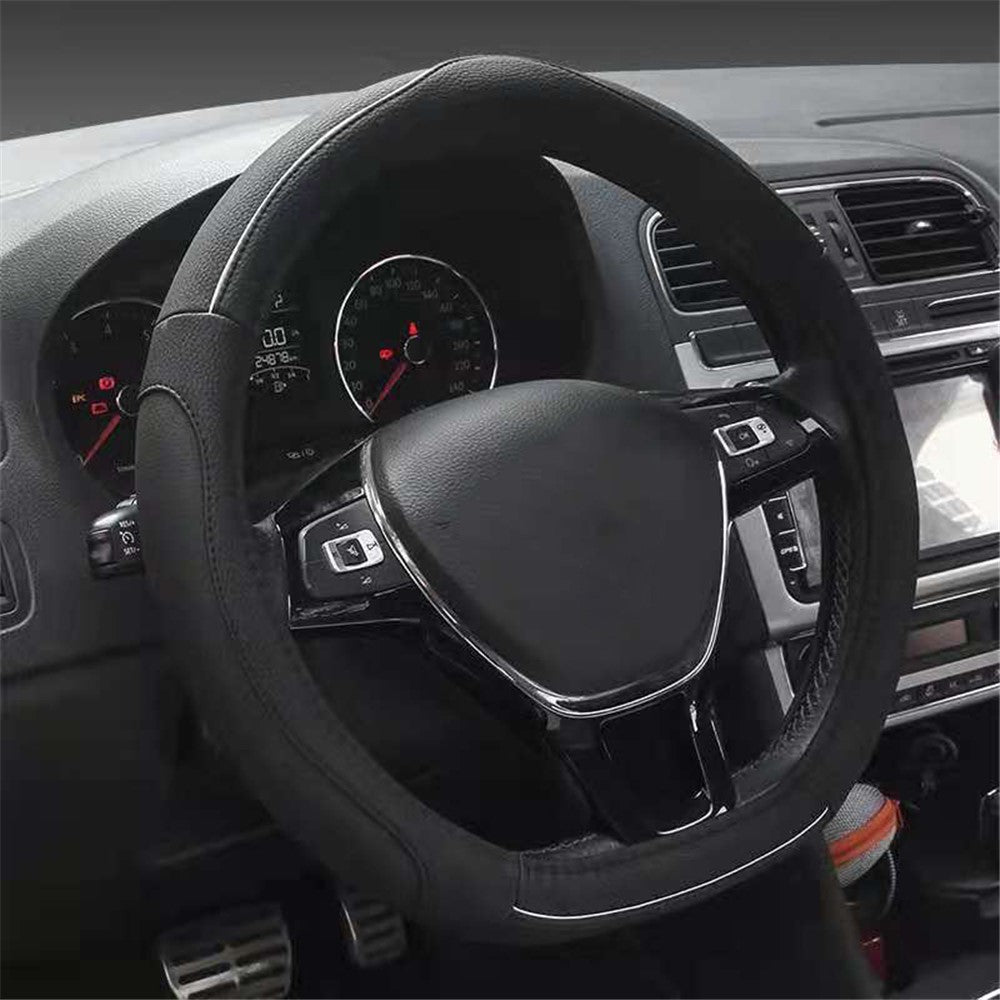 38cm D-shaped Car Steering Wheel Cover Imitation Leather Anti-skid Steering Wheel Sleeve