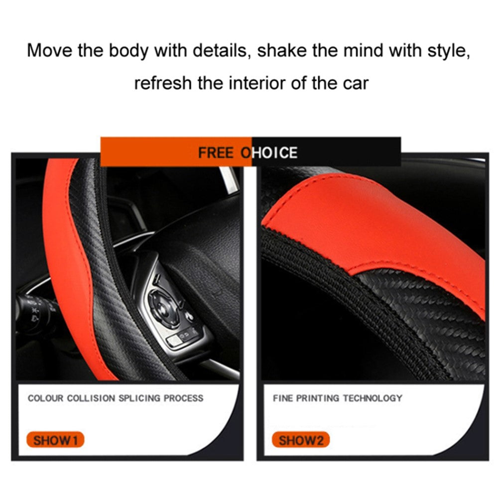 39cm Carbon Fiber Leather Steering Wheel Cover Anti-Slip Car Steering Wheel Protector