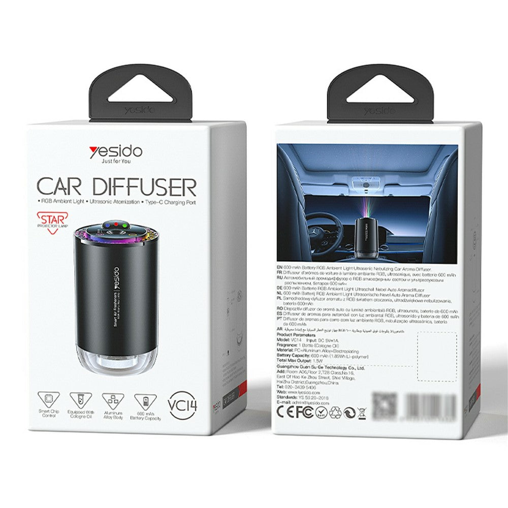 YESIDO VC14 Car Aromatherapy Diffuser Smart Air Freshener Rechargeable RGB Starry Sky Ambient Lamp