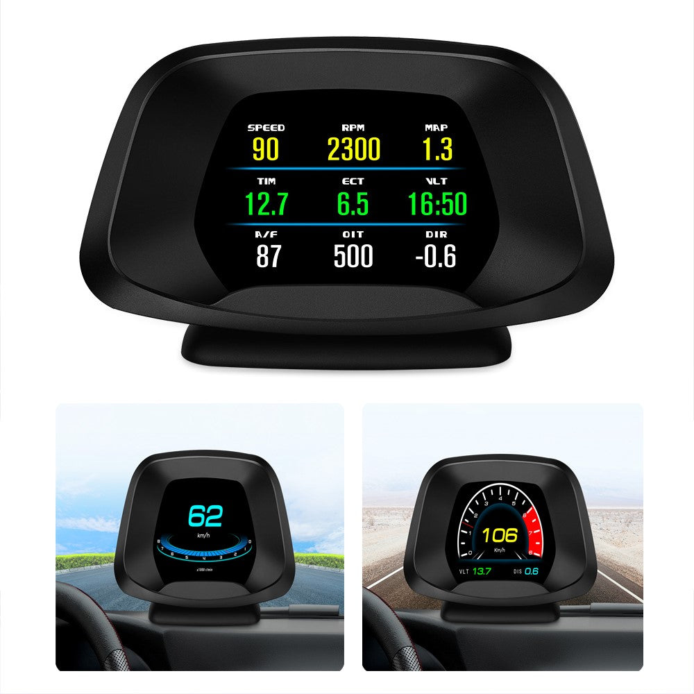P19 HUD-enhed Multifunktionel smart digitalmåler Universal bil-speedometer LCD-display OBD GPS-scanner Diagnostisk værktøj Hastighedsalarm