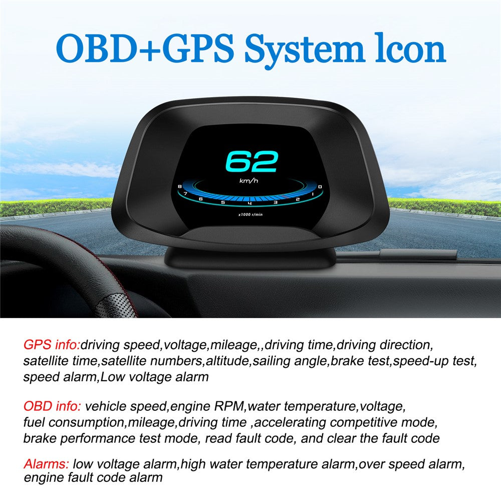 P19 HUD-enhed Multifunktionel smart digitalmåler Universal bil-speedometer LCD-display OBD GPS-scanner Diagnostisk værktøj Hastighedsalarm