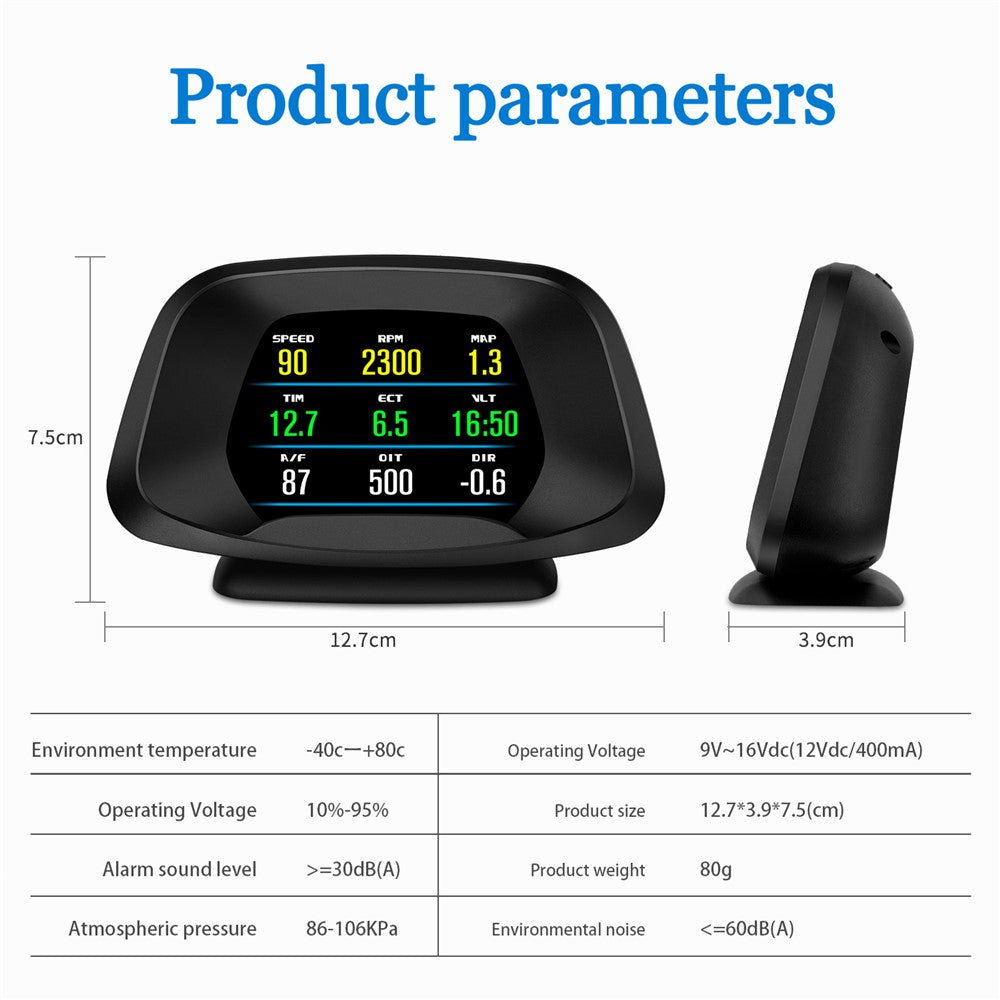 P19 HUD-enhed Multifunktionel smart digitalmåler Universal bil-speedometer LCD-display OBD GPS-scanner Diagnostisk værktøj Hastighedsalarm