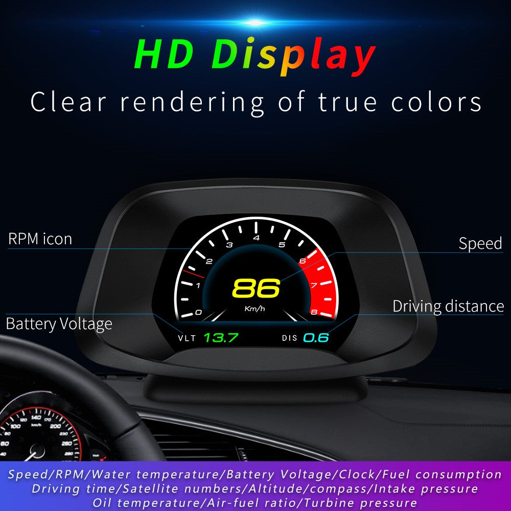 P19 HUD-enhed Multifunktionel smart digitalmåler Universal bil-speedometer LCD-display OBD GPS-scanner Diagnostisk værktøj Hastighedsalarm
