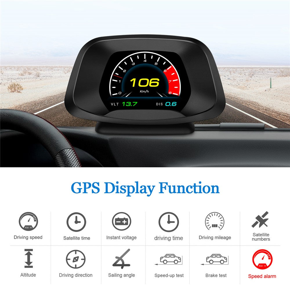P19 HUD-enhed Multifunktionel smart digitalmåler Universal bil-speedometer LCD-display OBD GPS-scanner Diagnostisk værktøj Hastighedsalarm