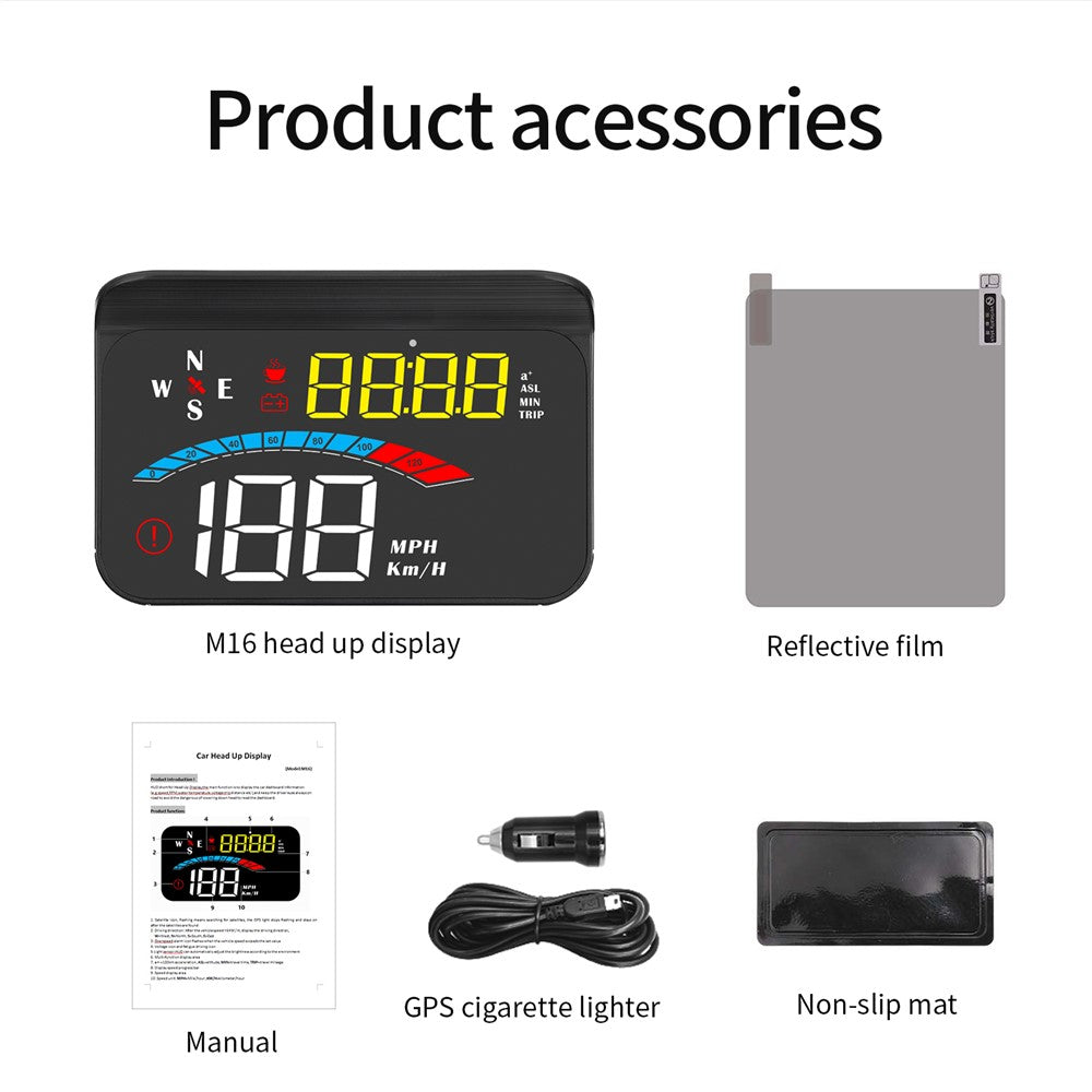 M16 Head-up Display Universal Bil Speedometer HUD Projektor LCD-skærm GPS-positionering