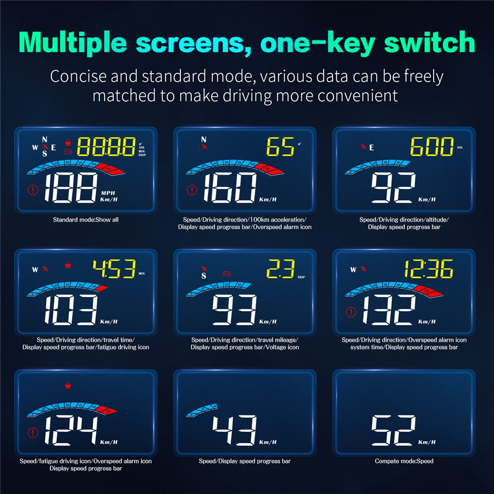 M16 Head-up Display Universal Bil Speedometer HUD Projektor LCD-skærm GPS-positionering