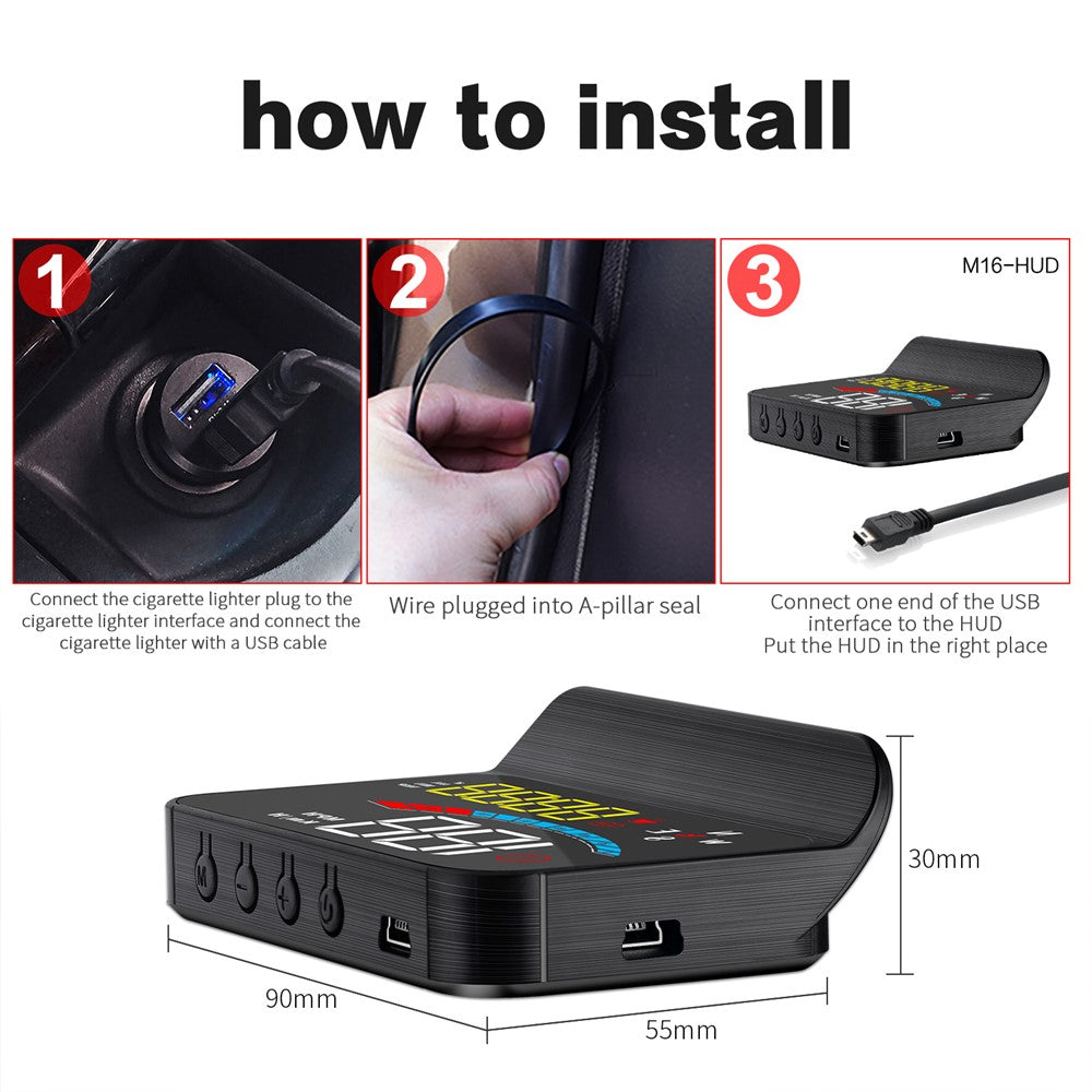 M16 Head-up Display Universal Bil Speedometer HUD Projektor LCD-skærm GPS-positionering