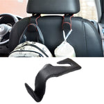 Car Seat Back Bag Hanging Hook Stainless Steel + Leather Car Seat Headrest Mount Hook