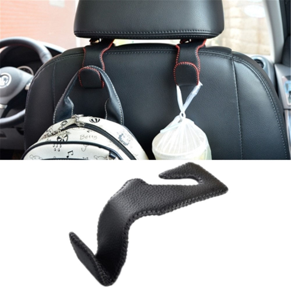 Car Seat Back Bag Hanging Hook Stainless Steel + Leather Car Seat Headrest Mount Hook