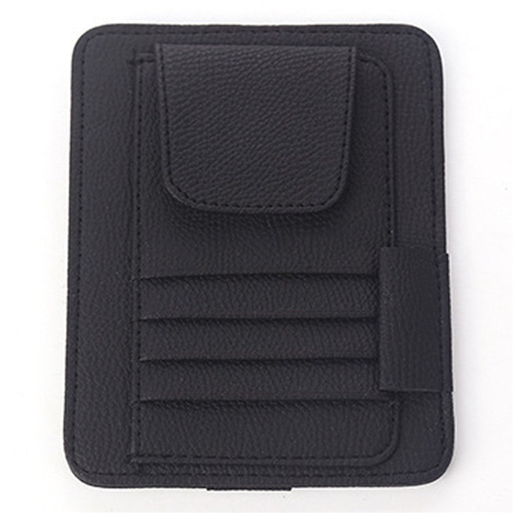 Car Sun Visor Storage Bag Litchi Texture PU Leather Cards Bills Glasses Holder