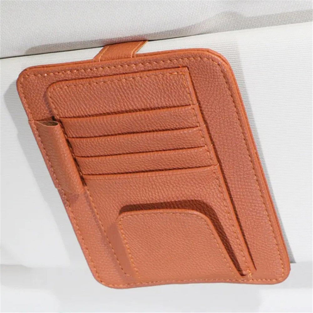 Car Sun Visor Storage Bag Litchi Texture PU Leather Cards Bills Glasses Holder