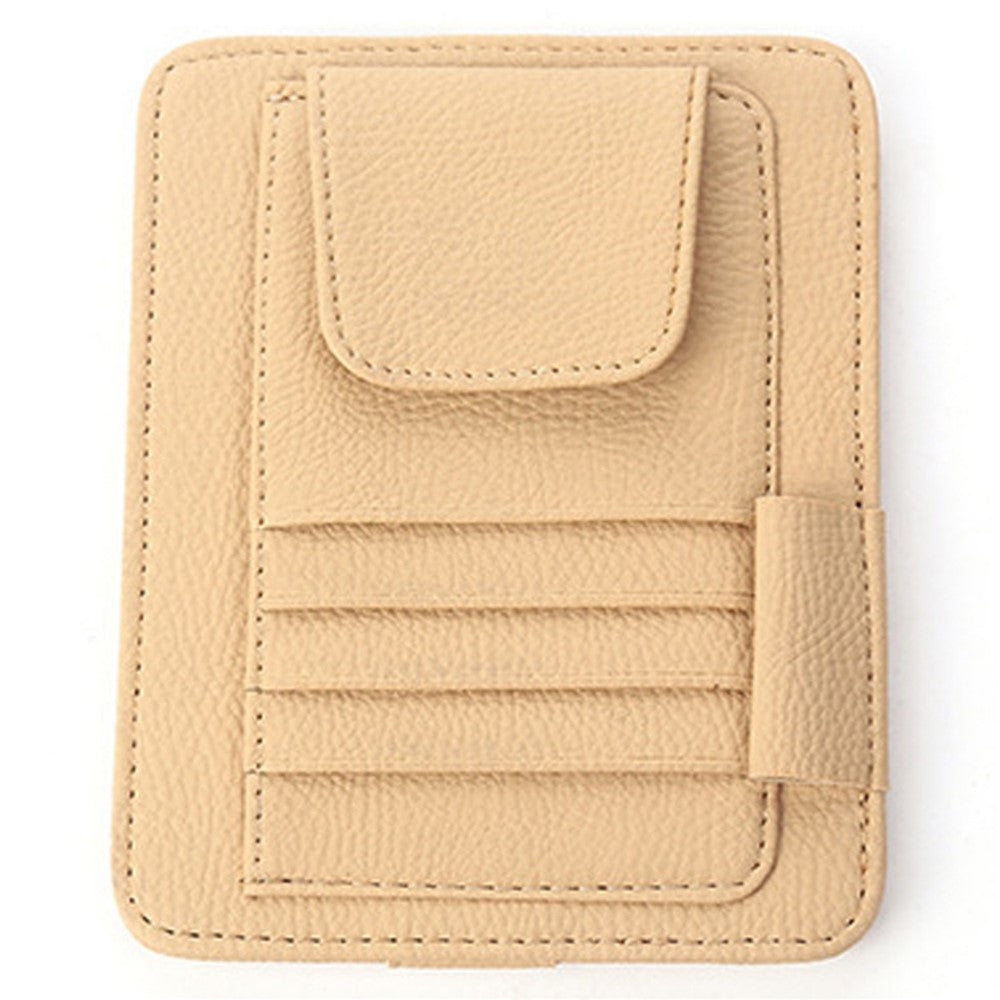 Car Sun Visor Storage Bag Litchi Texture PU Leather Cards Bills Glasses Holder