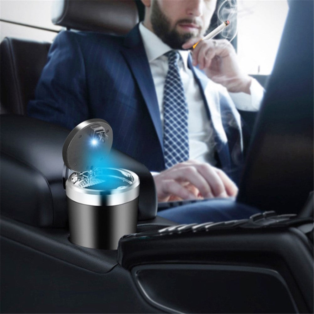 ABS+Metal Liner LED Light Car Ashtray Vehicle Interior Garbage Can Ashtray with Lid