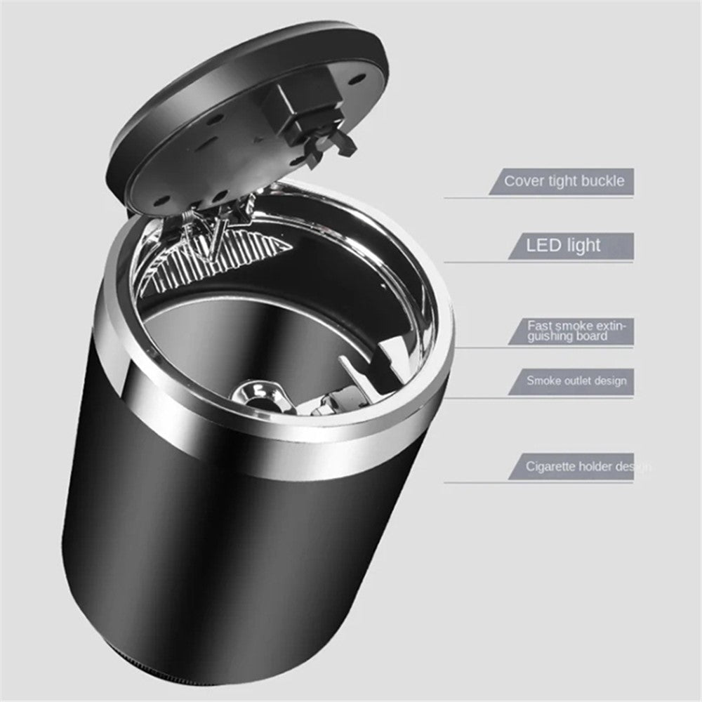 ABS+Metal Liner LED Light Car Ashtray Vehicle Interior Garbage Can Ashtray with Lid