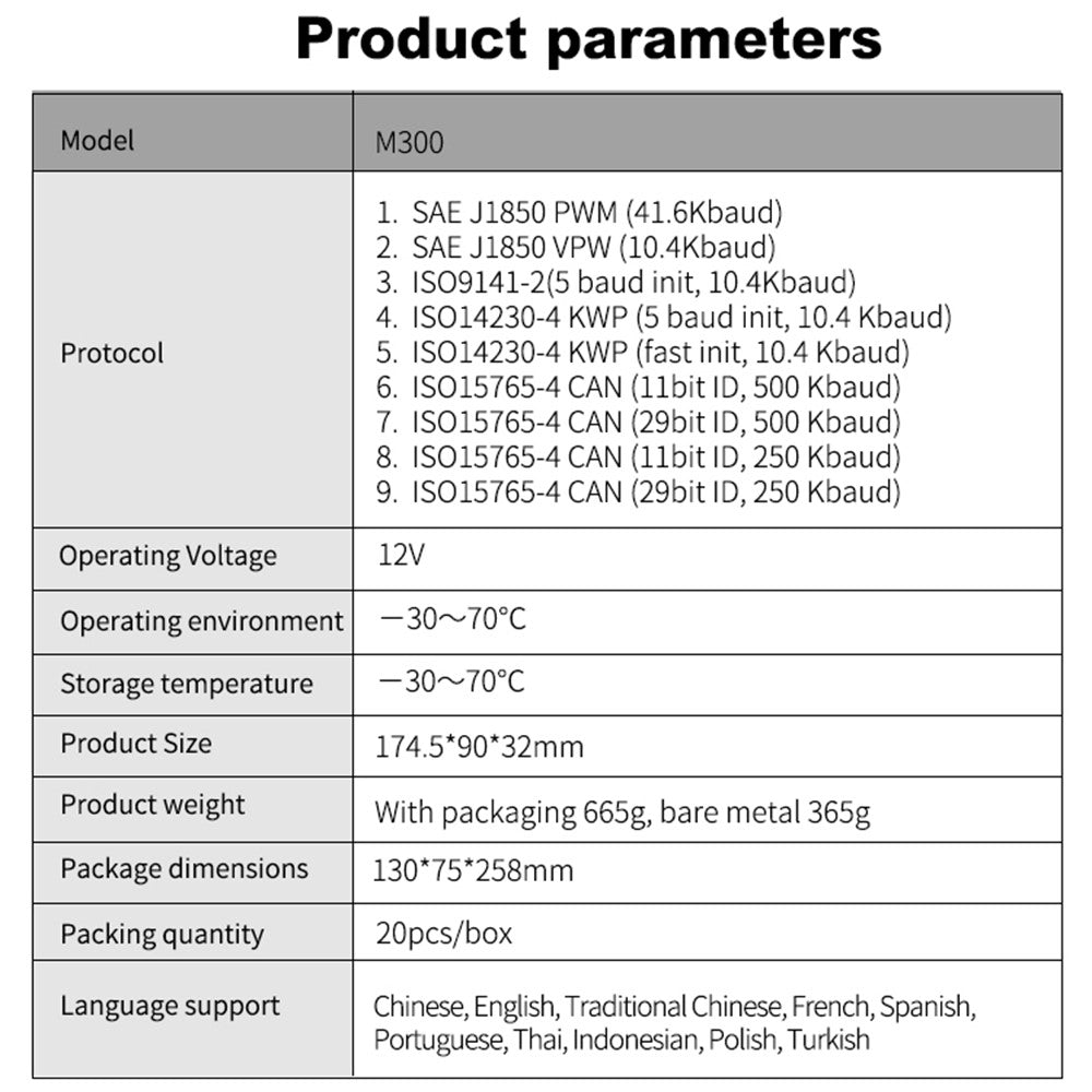 M300 OBD2 Car Diagnostic Scanner Engine Check Maintenance Universal Vehicle Code Reader
