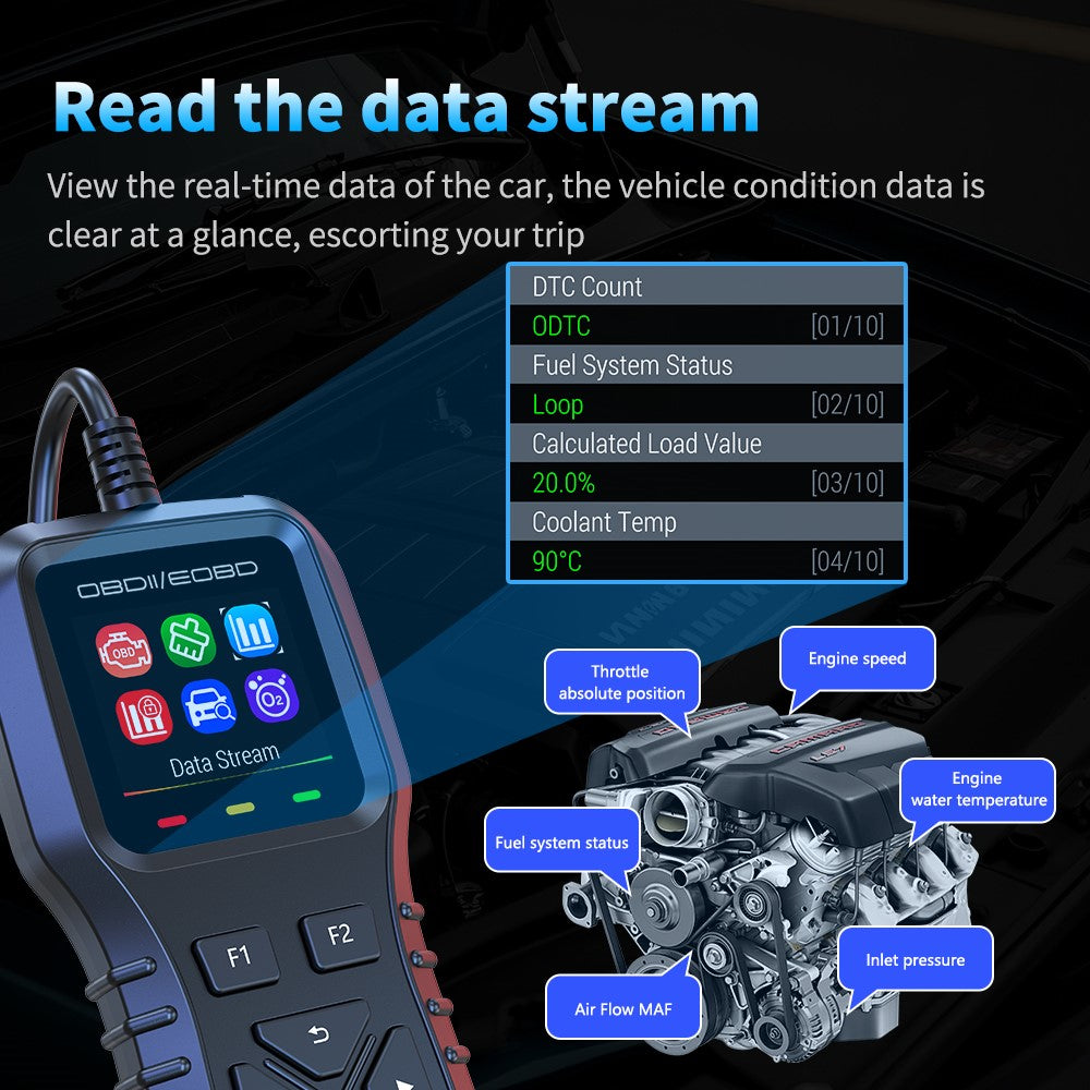 K1 Car OBD2 Diagnostic Scanner Color LCD Display 36600 Engine Codes Clear Tool Real Time Data Stream