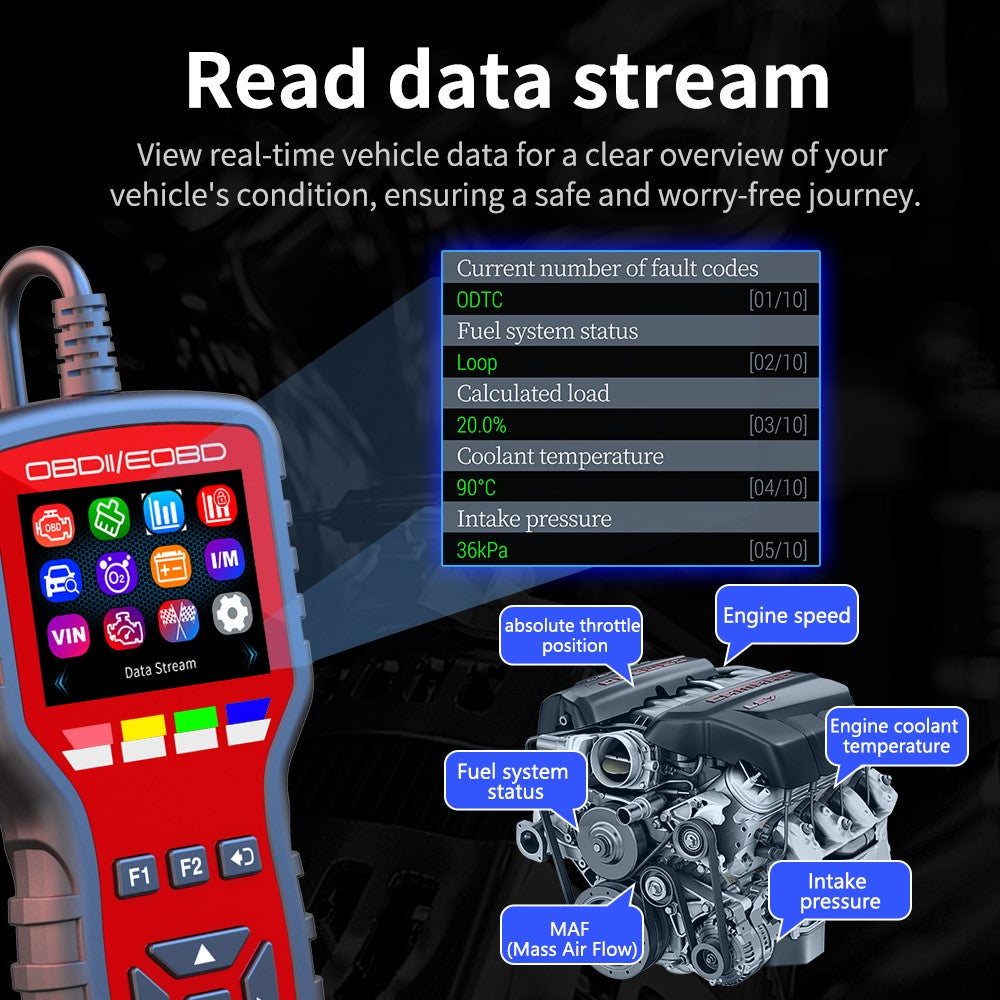K2 OBD2 Car Diagnostic Scanner 40000+ Codes Color Screen Engine Fault Code Reader Clear Tool