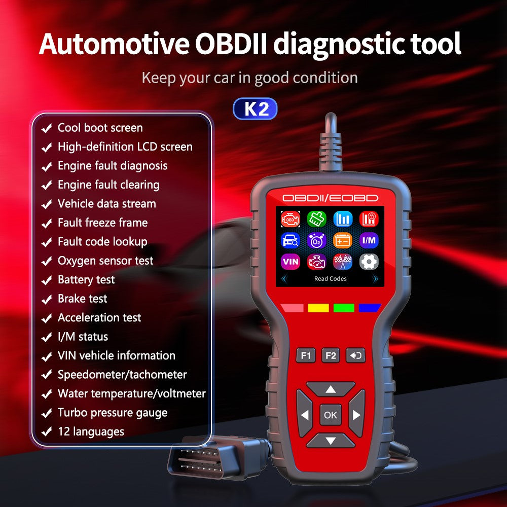 K2 OBD2 Car Diagnostic Scanner 40000+ Codes Color Screen Engine Fault Code Reader Clear Tool