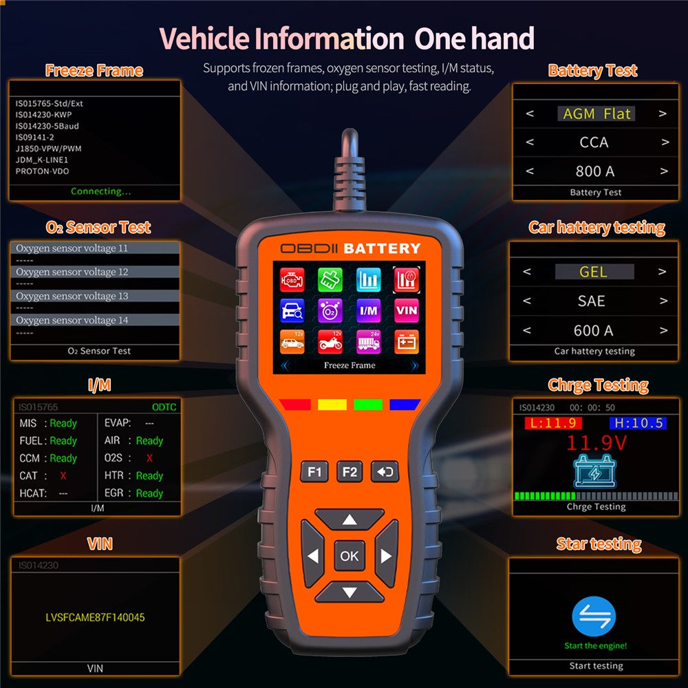 K2 Pro 2 in 1 OBD2 Scanner Car Battery Tester 40000+ Fault Codes Engine Diagnostic Tool