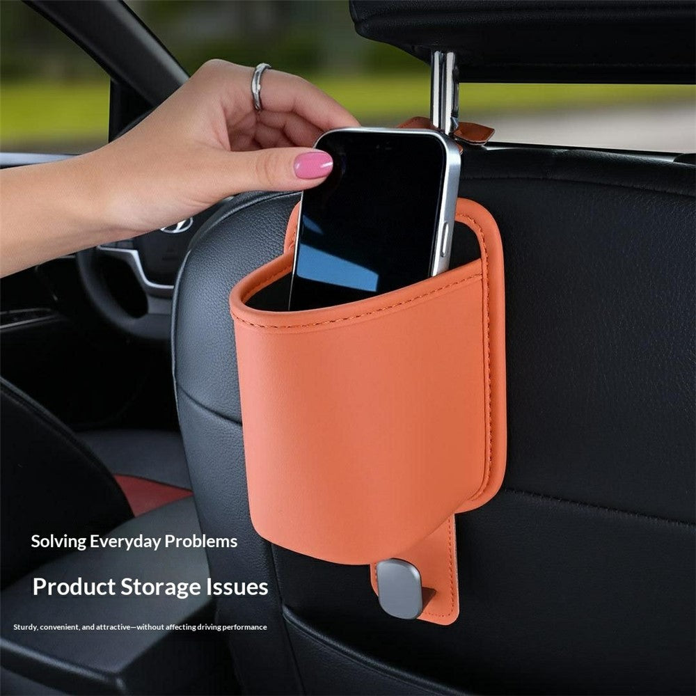 Car Seat Back Cup Holder Nappa Texture Leather + Zinc Alloy Multifunctional Storage Bin for Car Interior