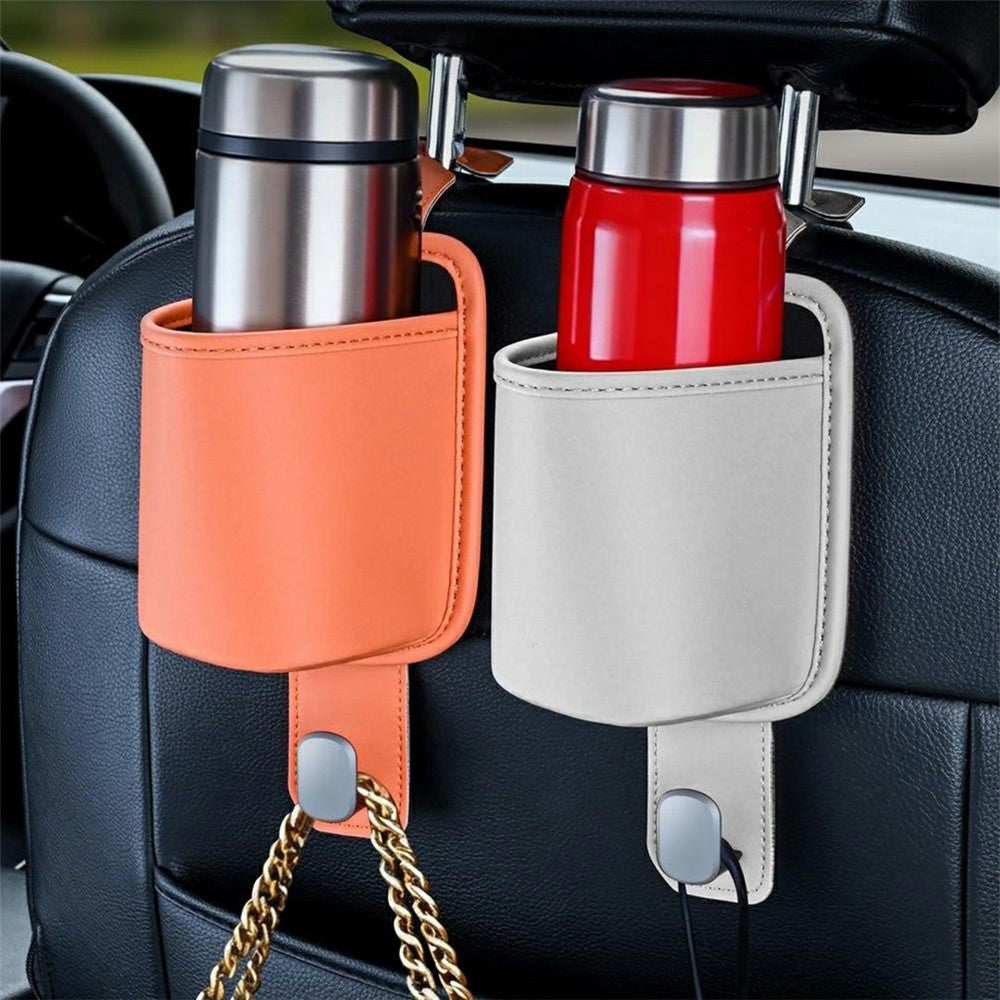 Car Seat Back Cup Holder Nappa Texture Leather + Zinc Alloy Multifunctional Storage Bin for Car Interior