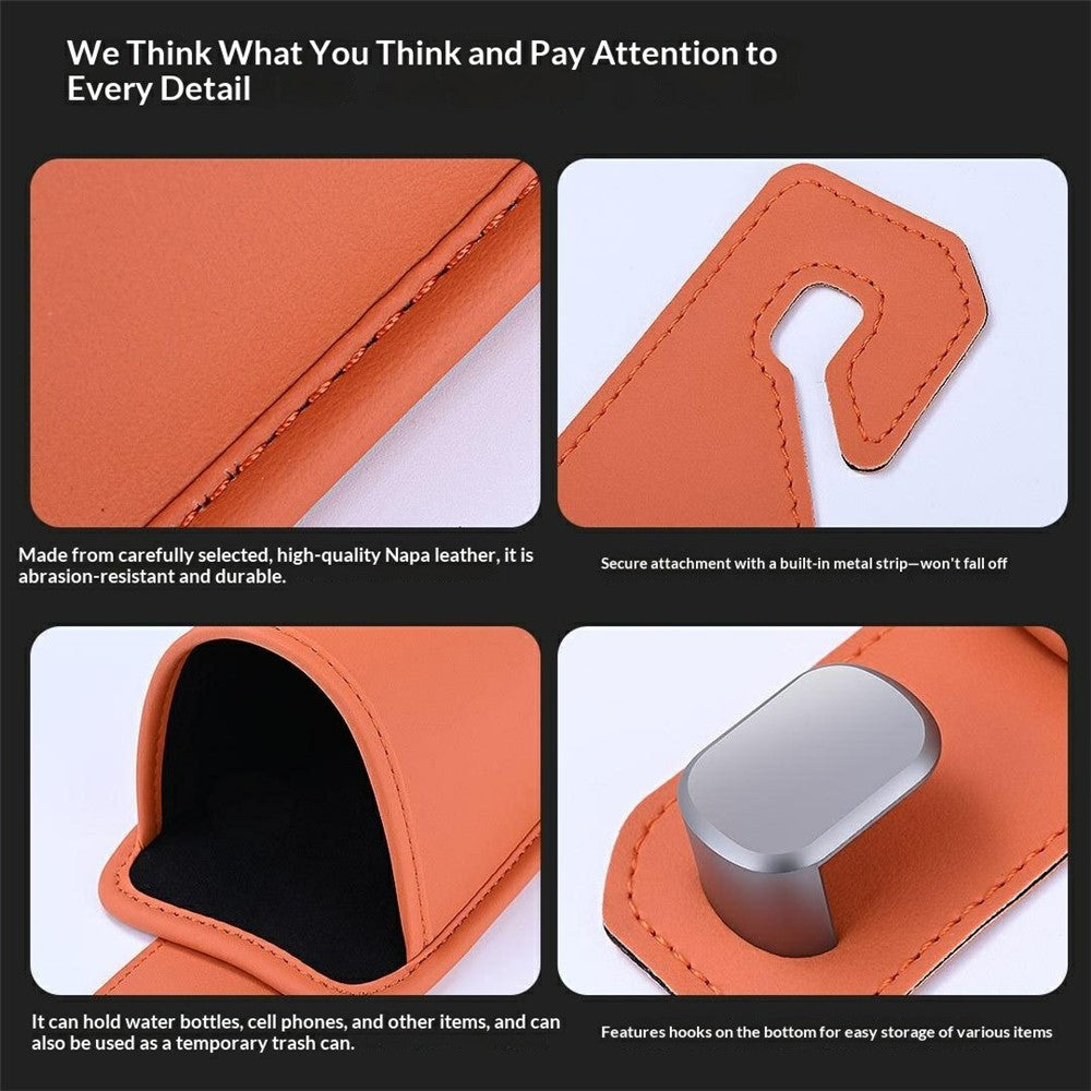 Car Seat Back Cup Holder Nappa Texture Leather + Zinc Alloy Multifunctional Storage Bin for Car Interior