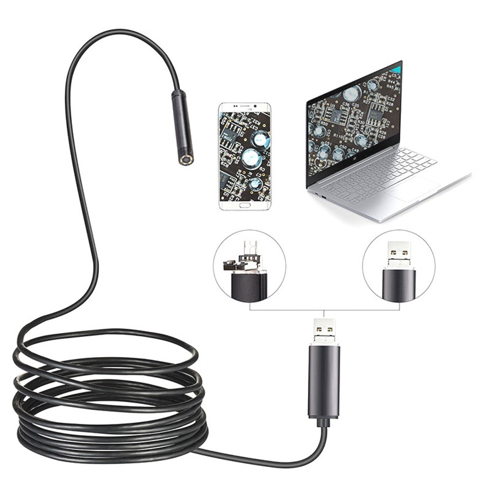 10m Flexible Wire 6-LED Borescope Waterproof USB / Micro USB Inspection Snake Camera Industrial Endoscope with 5.5mm Lens for Phone and Computer