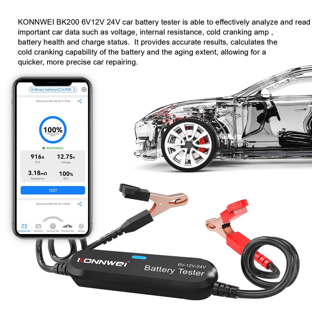 KONNWEI BK200 Multi-Function Bluetooth-compatible Battery Tester for Car Truck Motorcycle SUV Boat Yacht 6V 12V 24V Battery Tester