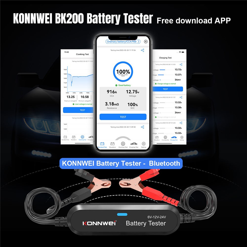 KONNWEI BK200 Multi-Function Bluetooth-compatible Battery Tester for Car Truck Motorcycle SUV Boat Yacht 6V 12V 24V Battery Tester