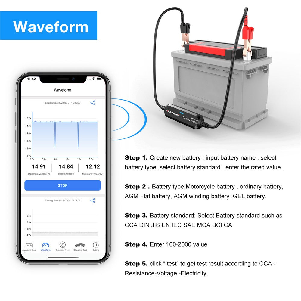 KONNWEI BK200 Multi-Function Bluetooth-compatible Battery Tester for Car Truck Motorcycle SUV Boat Yacht 6V 12V 24V Battery Tester