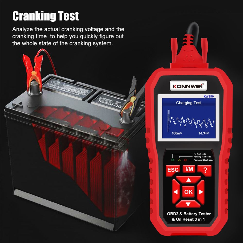 KONNWEI KW890 Car Diagnostic Tool + Car Battery Tester + Oil Light Reset Multi-Function Car Tester