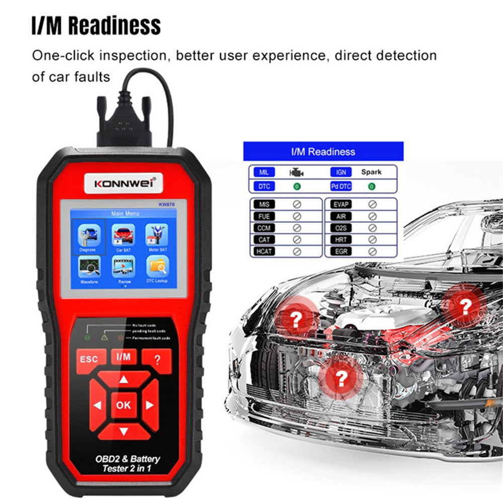 KONNWEI KW870 Car OBD 2 Diagnostic Tools Scanner, Battery Tester 2-in-1 Car Multi-Function Detector for 12V Batteries