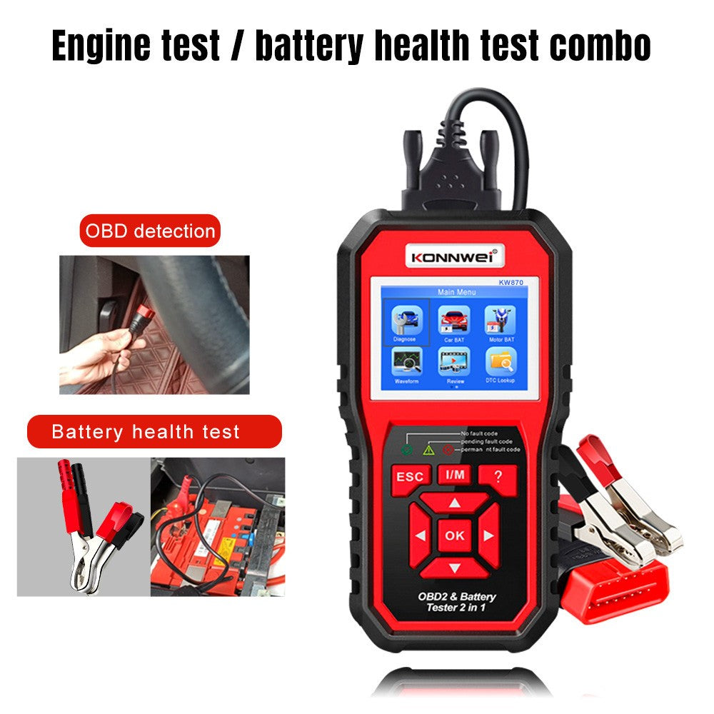 KONNWEI KW870 Car OBD 2 Diagnostic Tools Scanner, Battery Tester 2-in-1 Car Multi-Function Detector for 12V Batteries