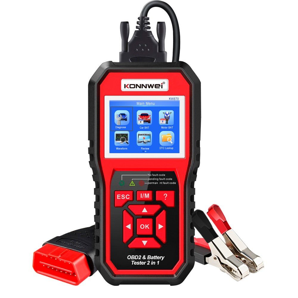KONNWEI KW870 Car OBD 2 Diagnostic Tools Scanner, Battery Tester 2-in-1 Car Multi-Function Detector for 12V Batteries
