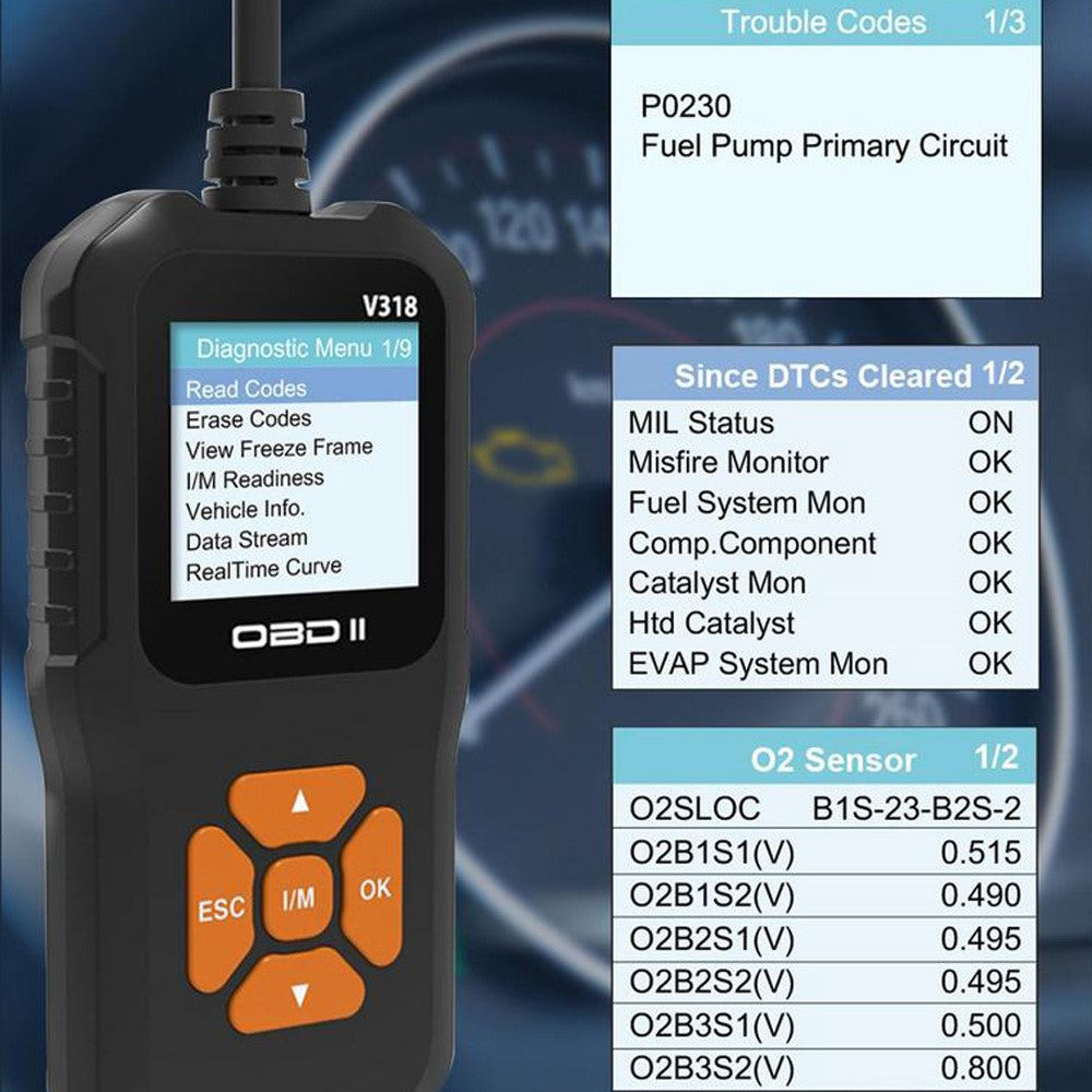 V318 OBD2 1.8-inch Car Fault Diagnosis Instrument Engine Tester Diagnostic Tool Battery Detector