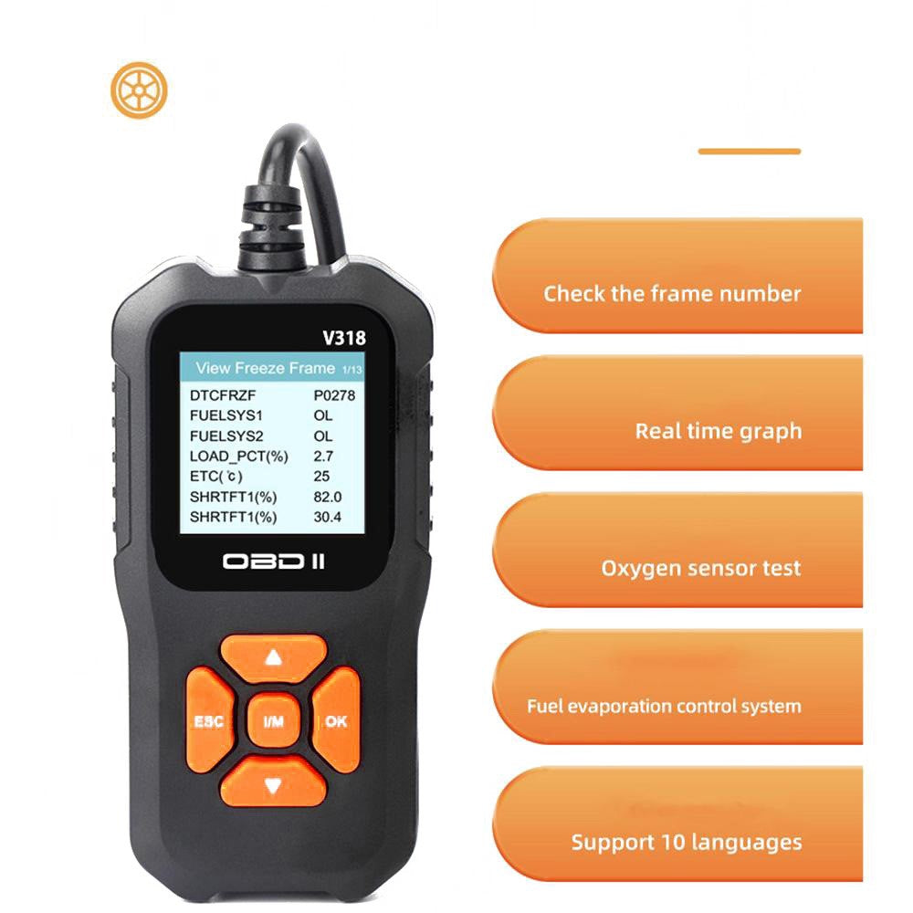 V318 OBD2 1.8-inch Car Fault Diagnosis Instrument Engine Tester Diagnostic Tool Battery Detector